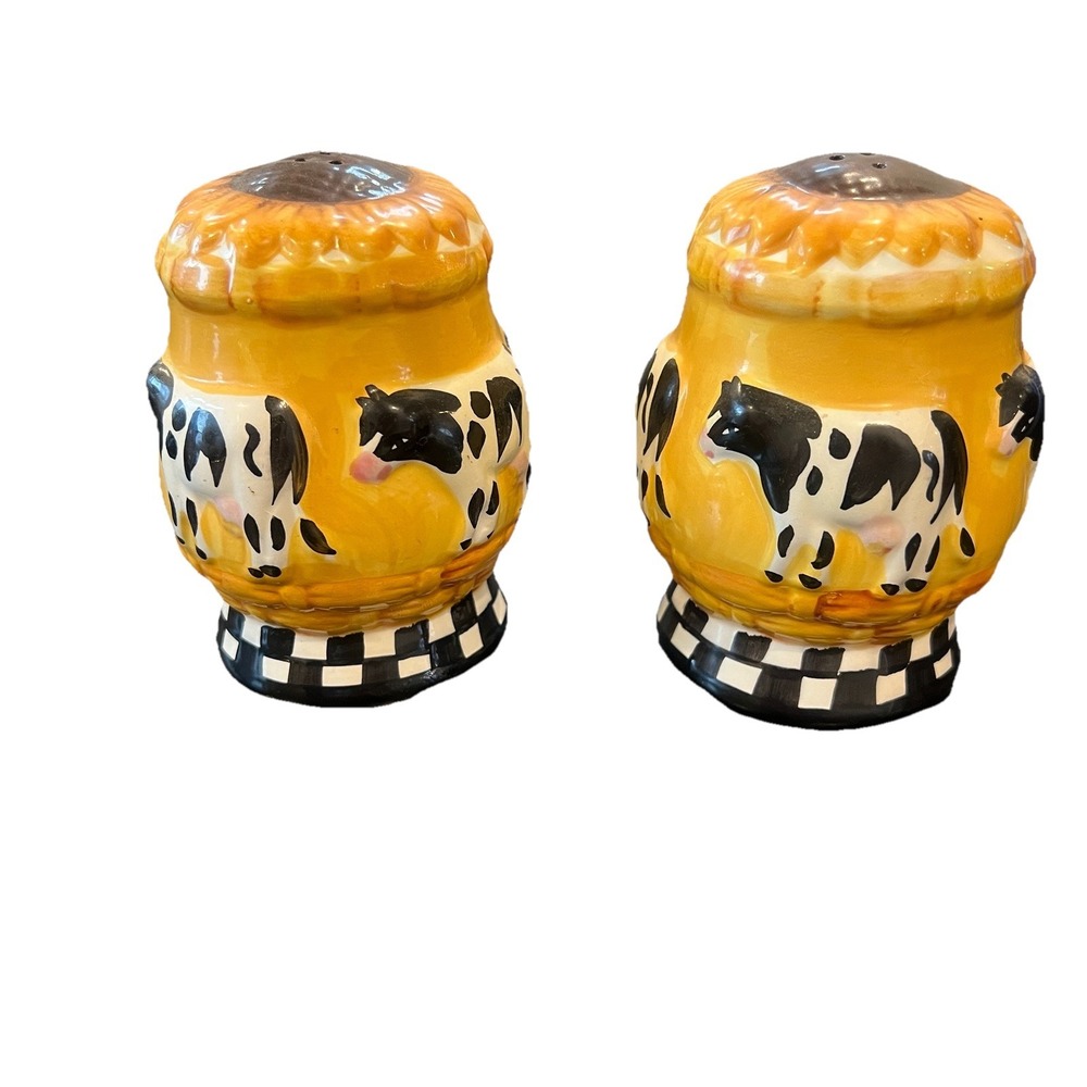 country kitchen farmhouse sunflower cow salt pepper shakers collectibles Vintage